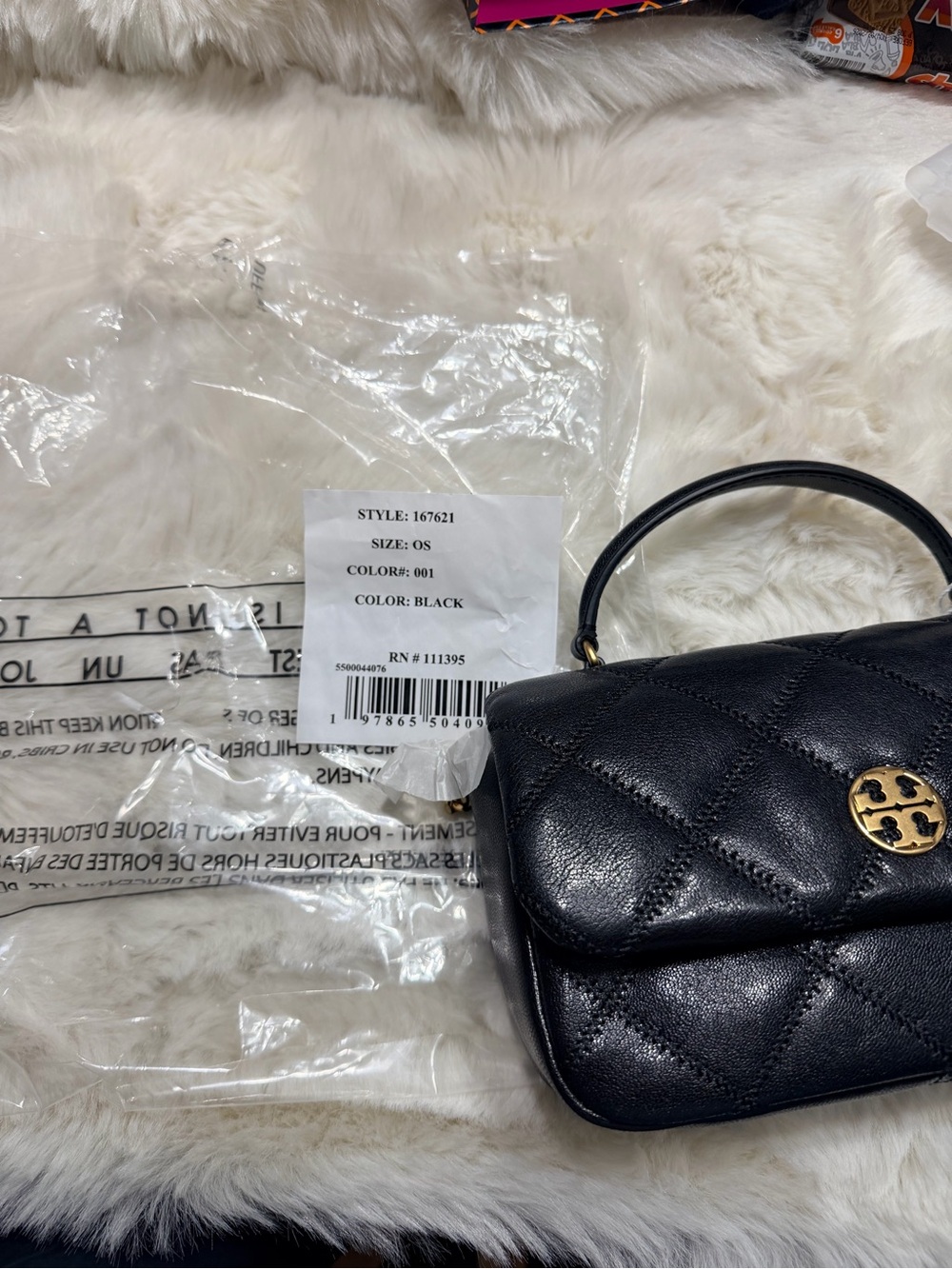 Tory Burch Black Quilted Mini Top-Handle with Gold Logo - Picture 2 of 4